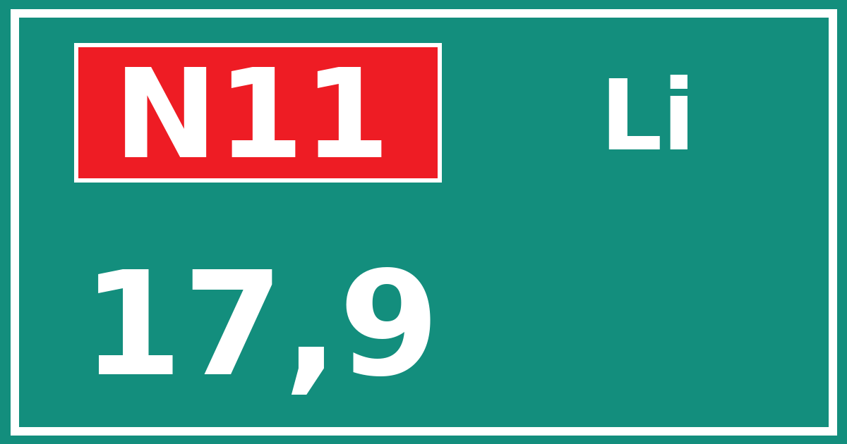 Hectometerbord N11 17,9 zijde Li