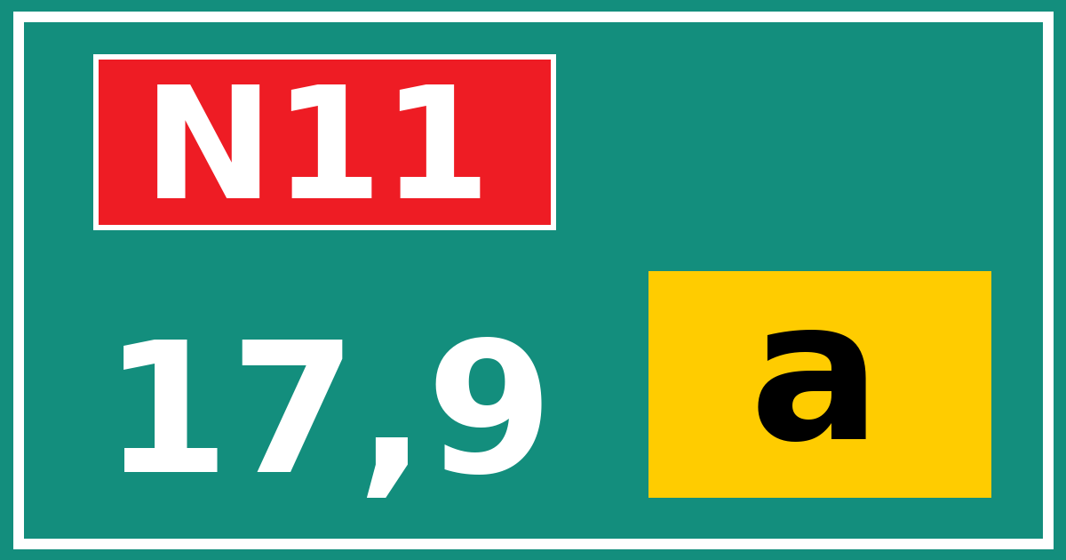 Hectometerbord N11 17,9 letter a