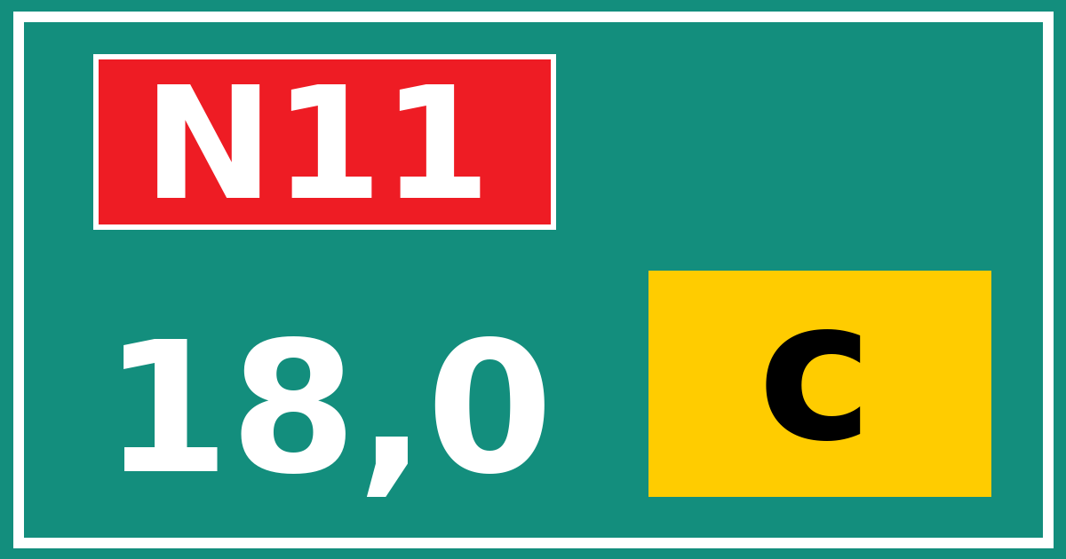 Hectometerbord N11 18,0 letter c