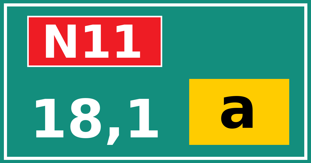 Hectometerbord N11 18,1 letter a