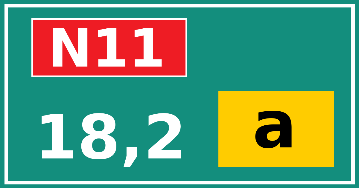 Hectometerbord N11 18,2 letter a