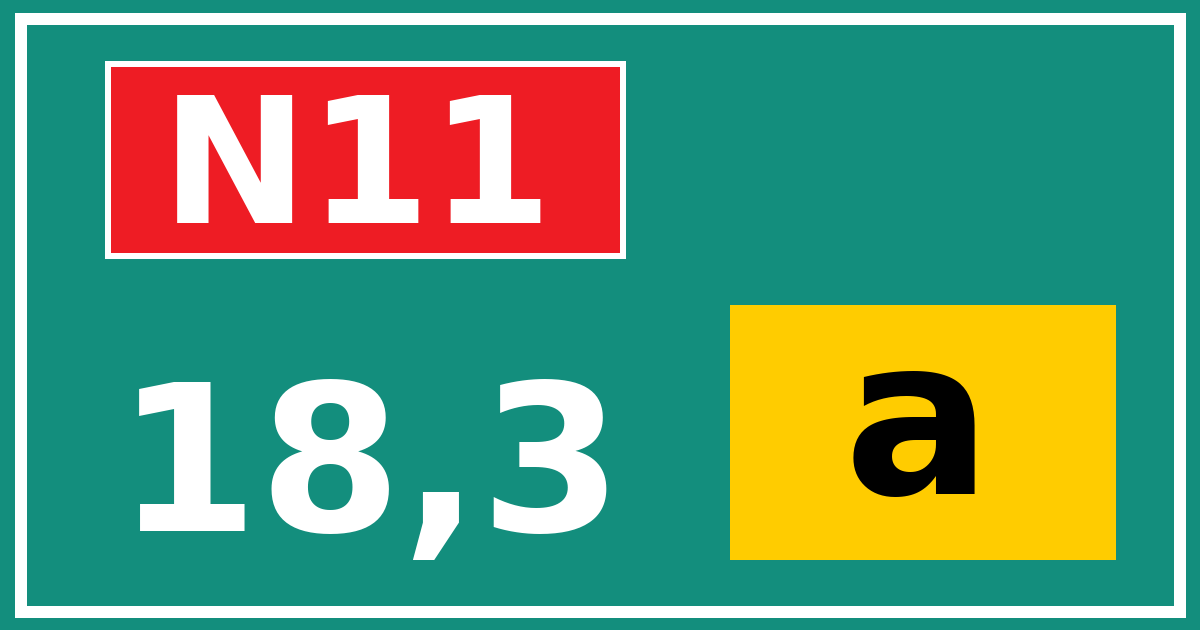 Hectometerbord N11 18,3 letter a