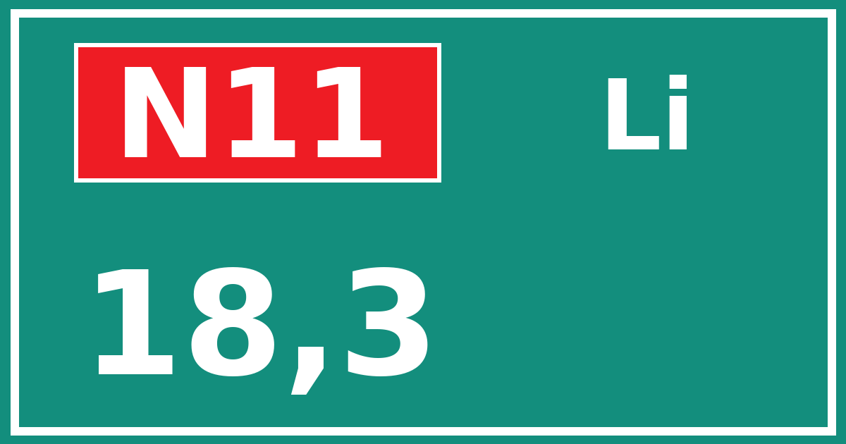 Hectometerbord N11 18,3 zijde Li