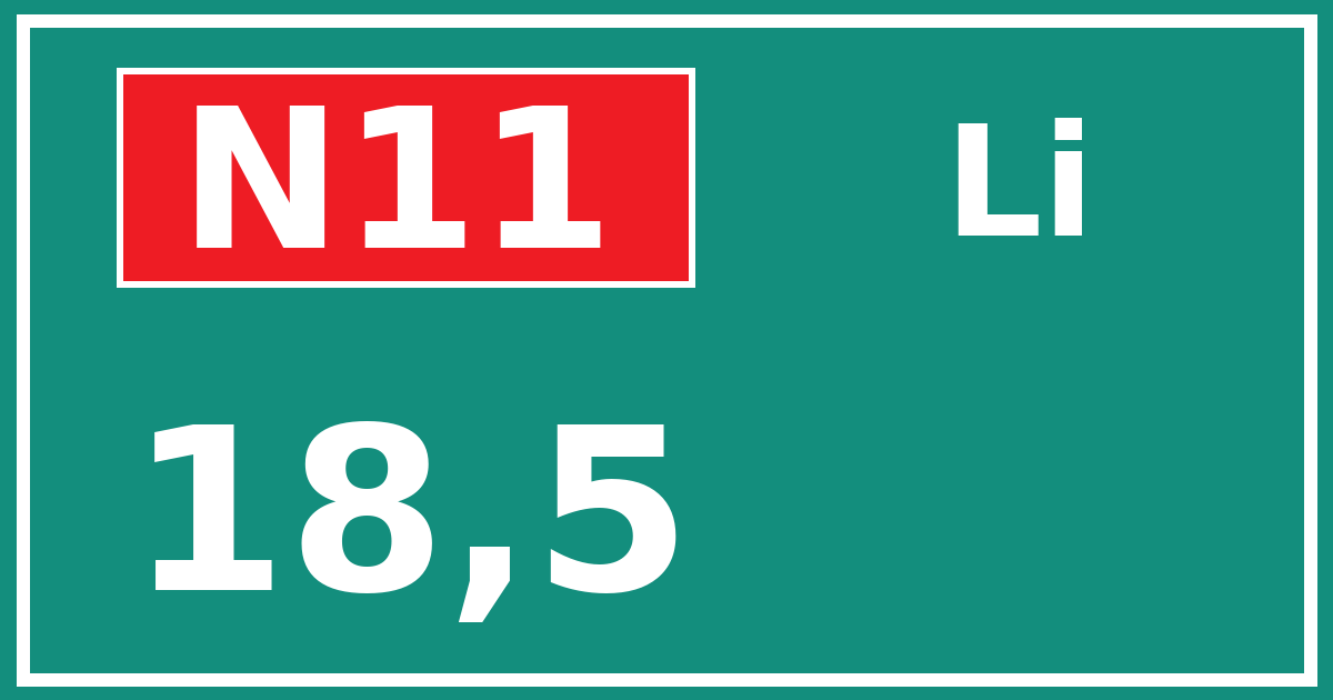 Hectometerbord N11 18,5 zijde Li