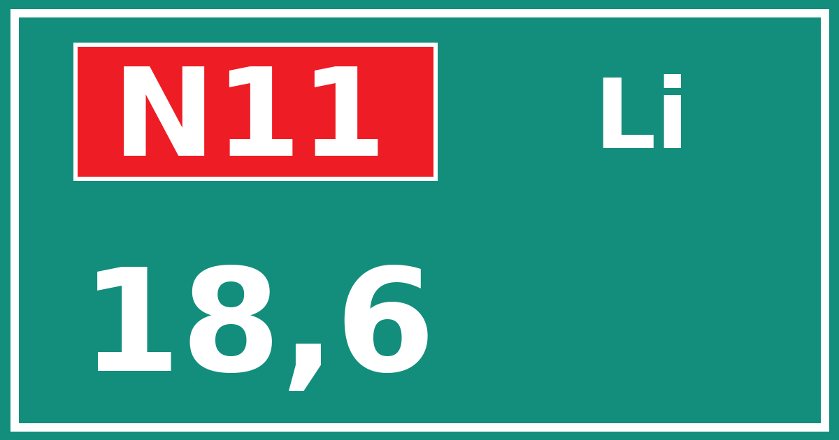 Hectometerbord N11 18,6 zijde Li