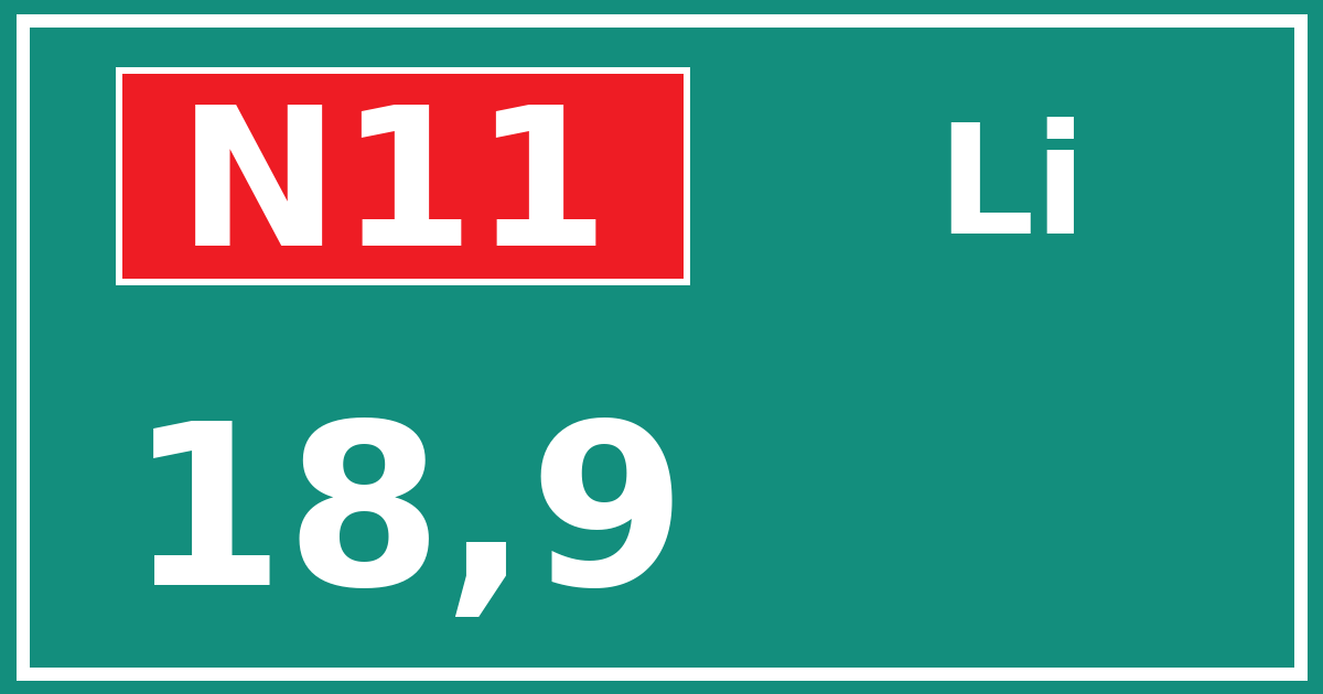 Hectometerbord N11 18,9 zijde Li