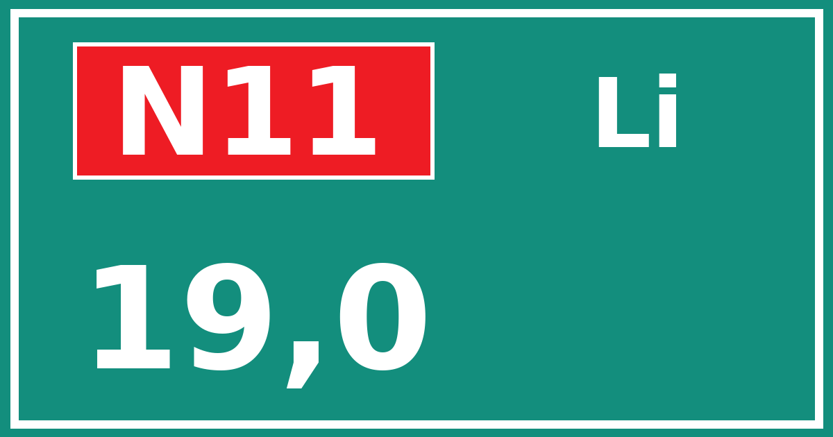 Hectometerbord N11 19,0 zijde Li