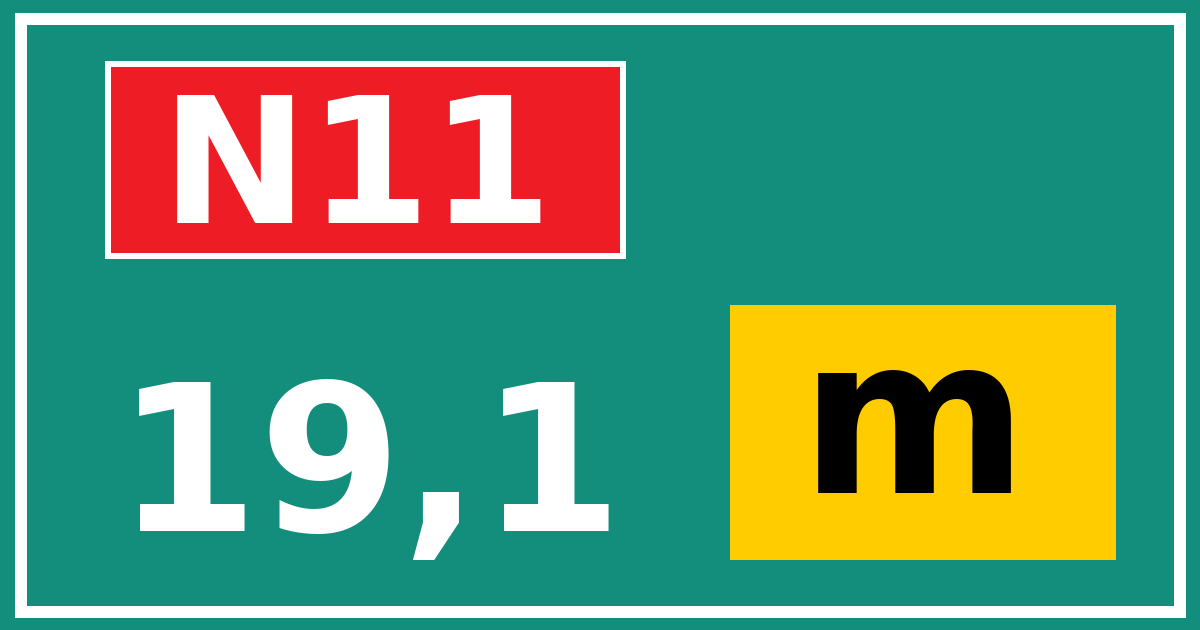Hectometerbord N11 19,1 letter m