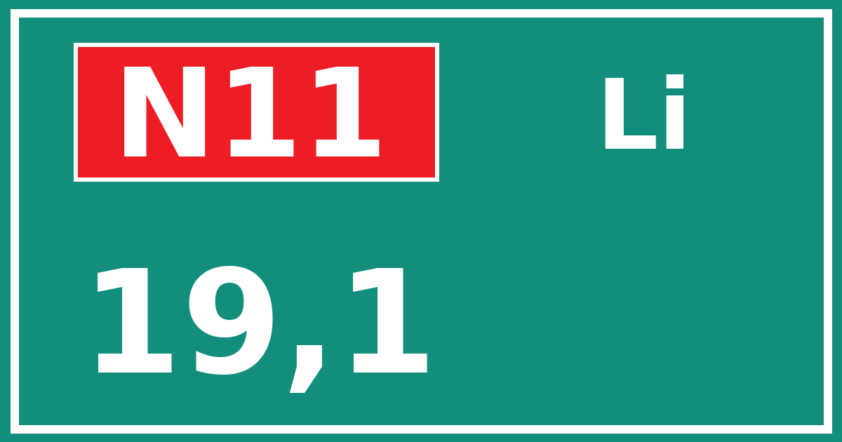 Hectometerbord N11 19,1 zijde Li