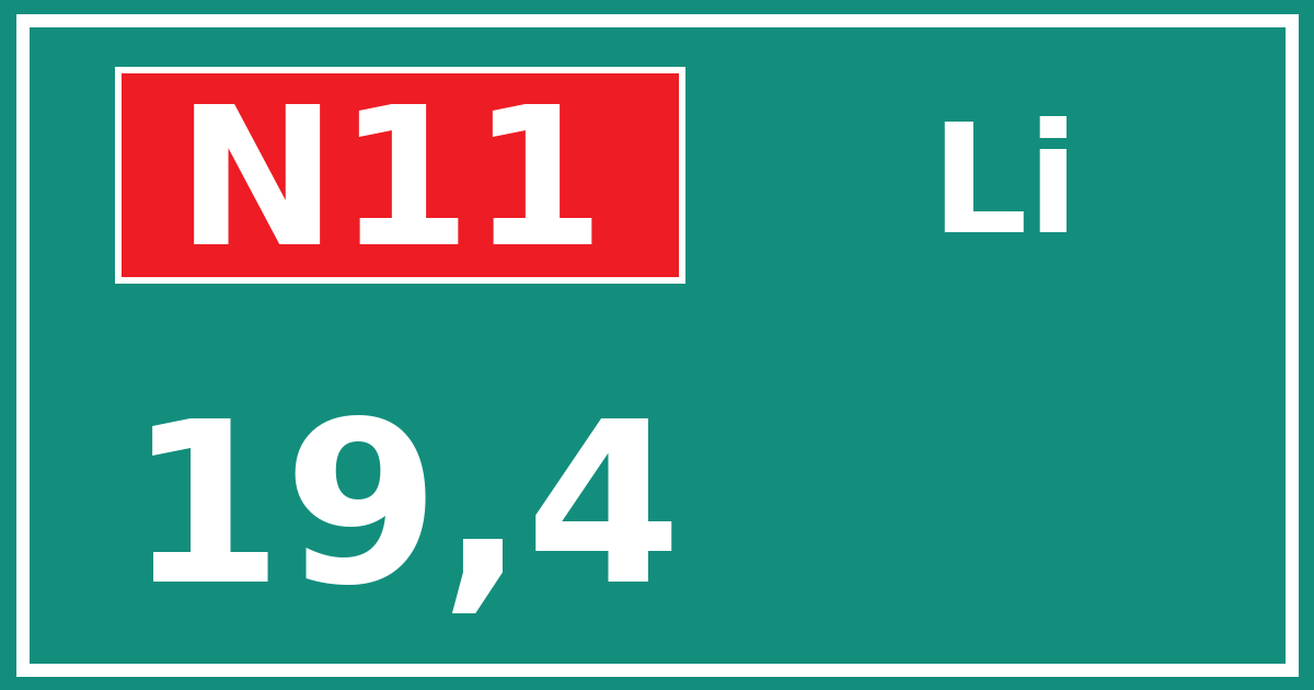 Hectometerbord N11 19,4 zijde Li