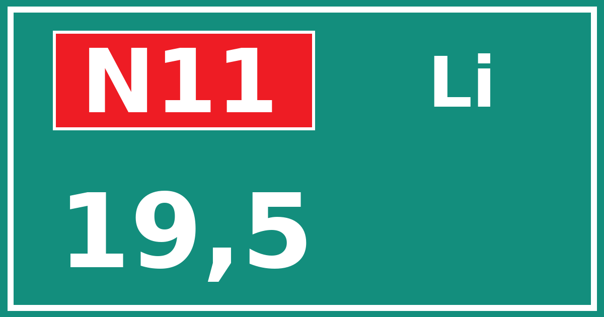 Hectometerbord N11 19,5 zijde Li