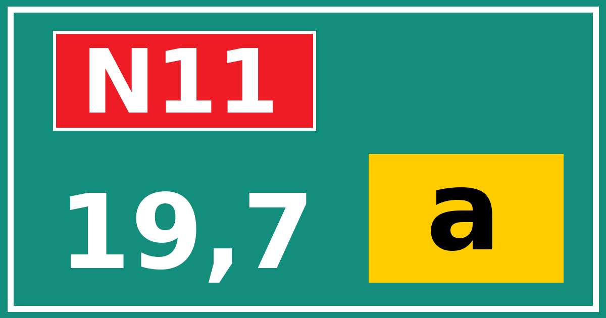 Hectometerbord N11 19,7 letter a