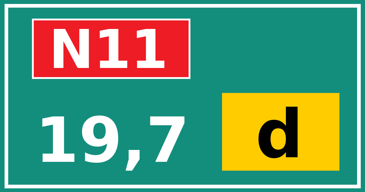 Hectometerbord N11 19,7 letter d