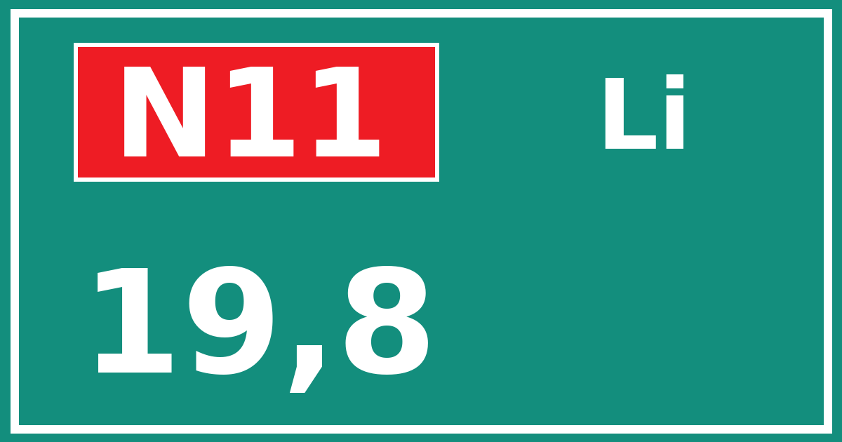 Hectometerbord N11 19,8 zijde Li