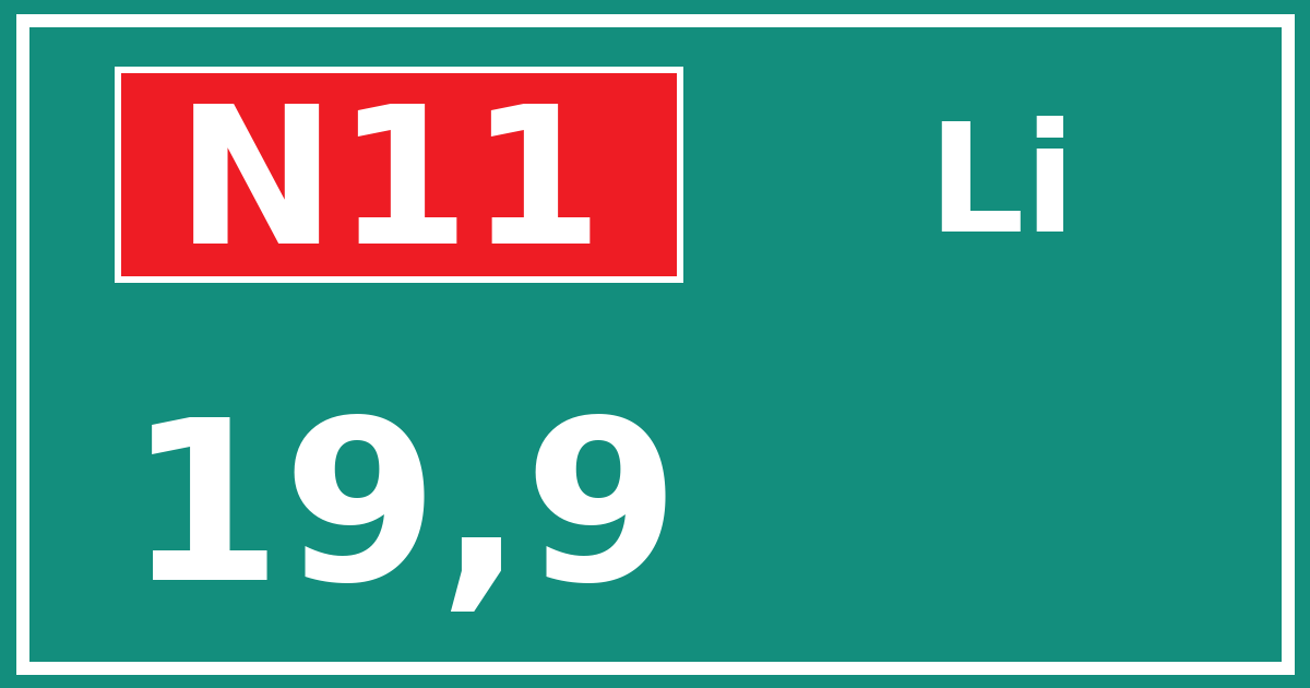 Hectometerbord N11 19,9 zijde Li