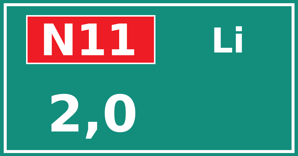 Hectometerbord N11 2,0 zijde Li