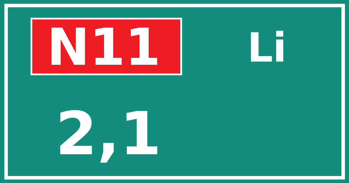 Hectometerbord N11 2,1 zijde Li