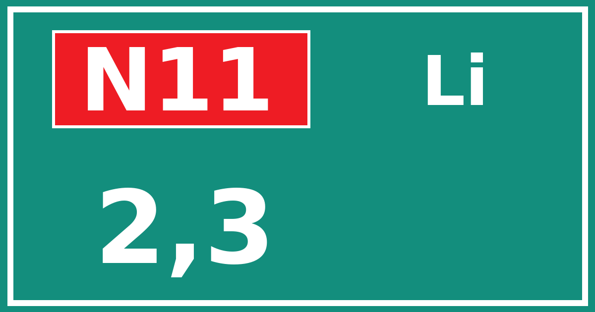 Hectometerbord N11 2,3 zijde Li