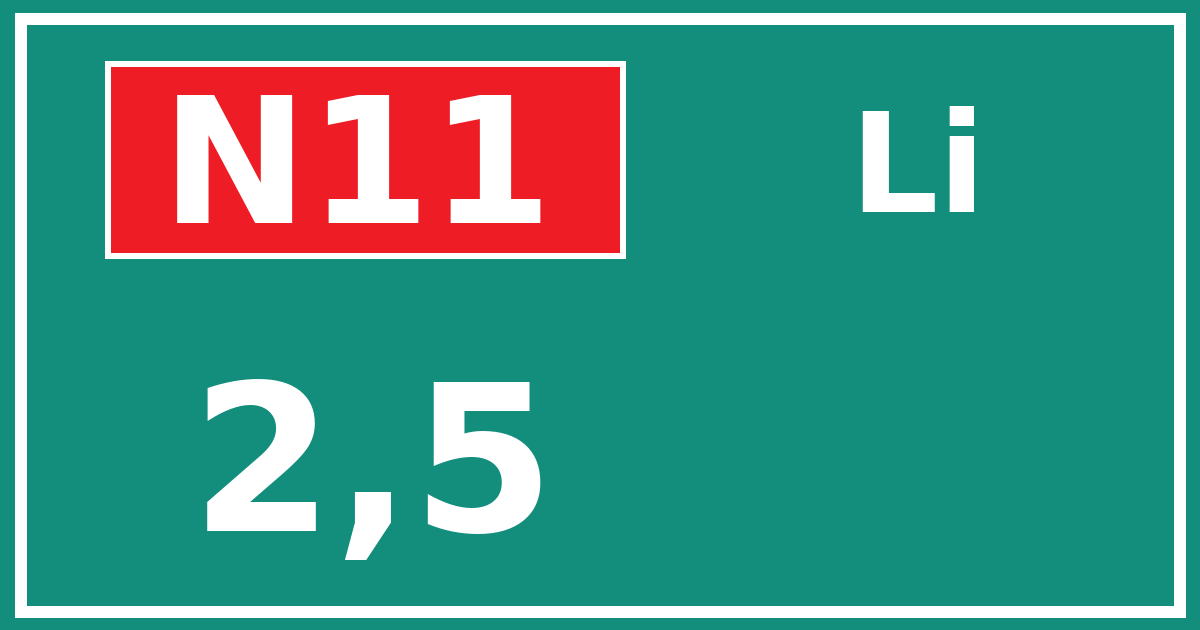 Hectometerbord N11 2,5 zijde Li