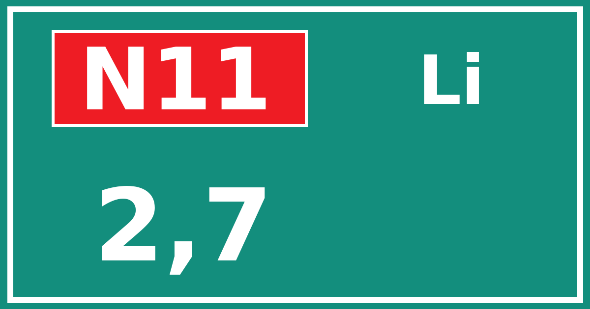 Hectometerbord N11 2,7 zijde Li
