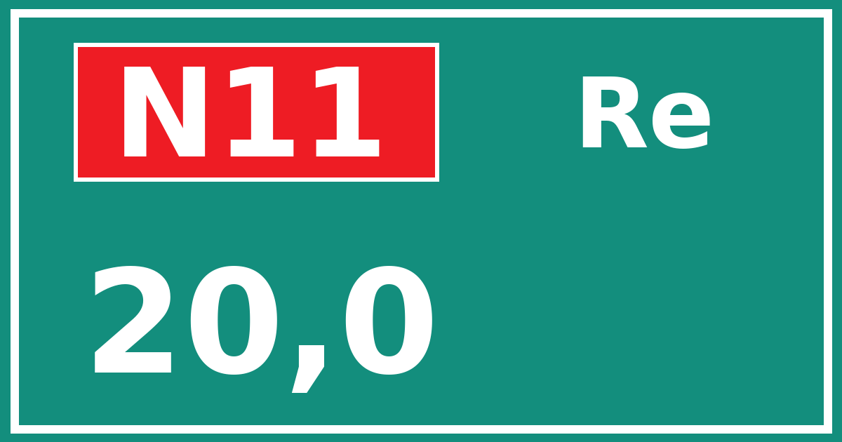 Hectometerbord N11 20,0 zijde Re