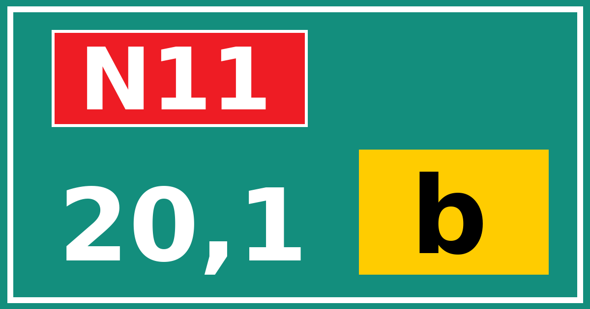 Hectometerbord N11 20,1 letter b