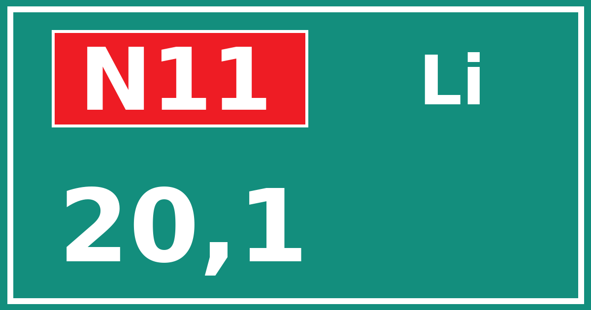 Hectometerbord N11 20,1 zijde Li