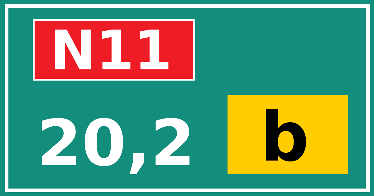 Hectometerbord N11 20,2 letter b