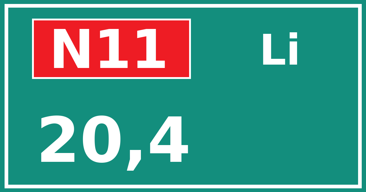 Hectometerbord N11 20,4 zijde Li
