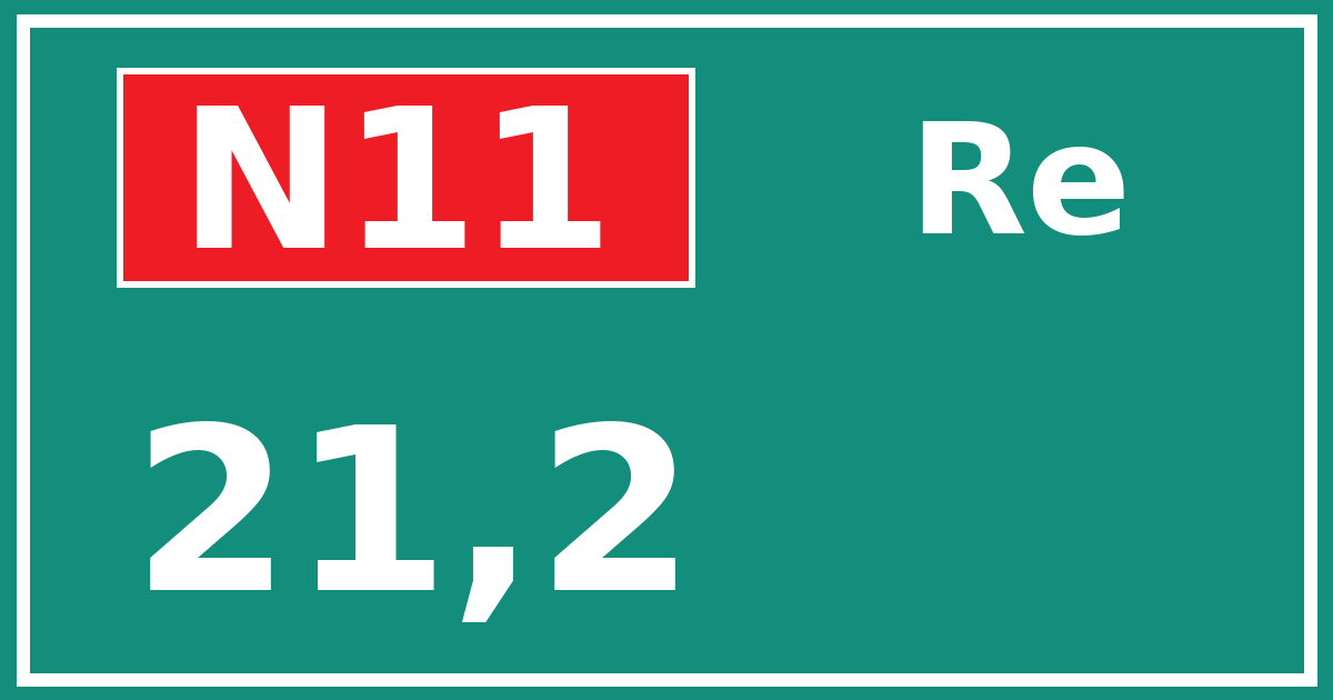 Hectometerbord N11 21,2 zijde Re
