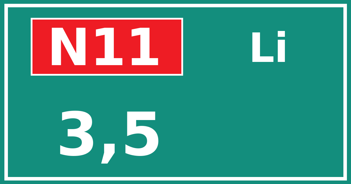Hectometerbord N11 3,5 zijde Li
