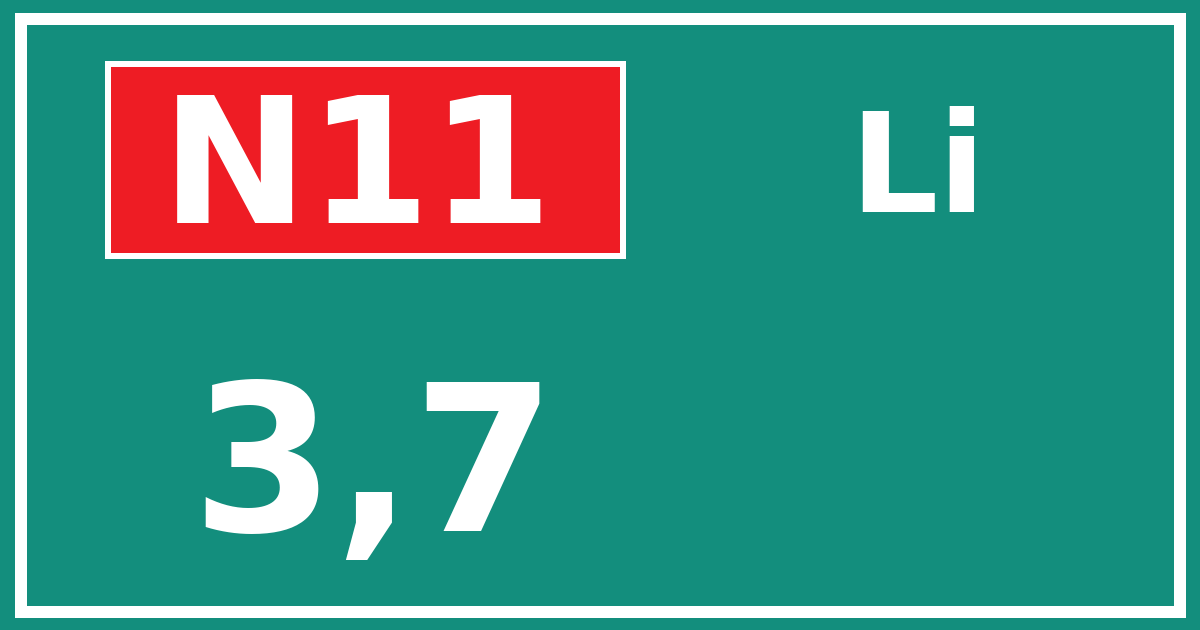 Hectometerbord N11 3,7 zijde Li