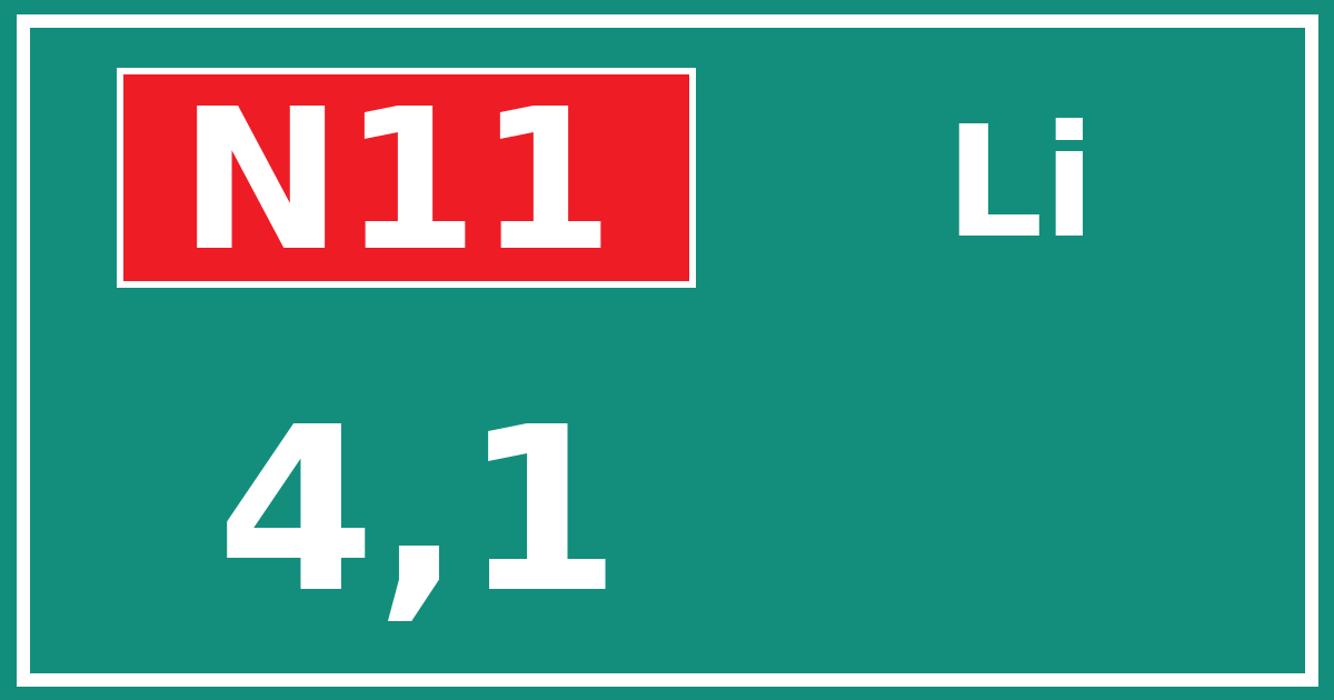 Hectometerbord N11 4,1 zijde Li