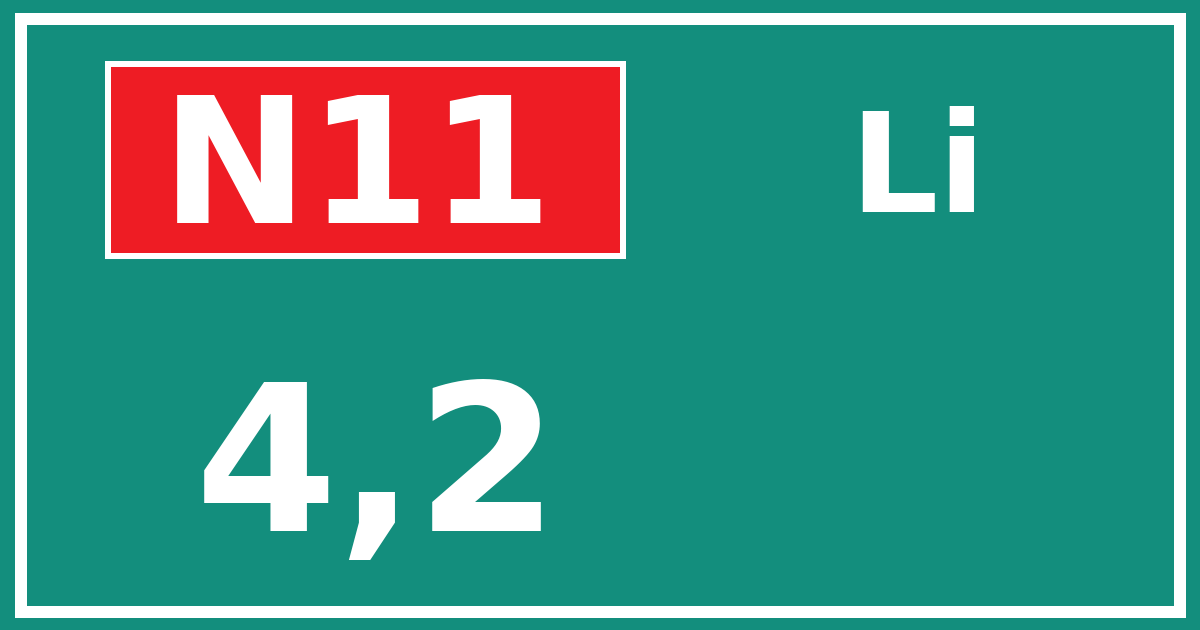 Hectometerbord N11 4,2 zijde Li