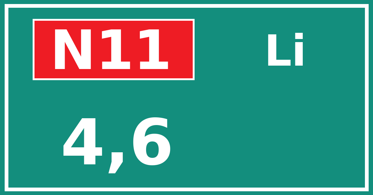 Hectometerbord N11 4,6 zijde Li