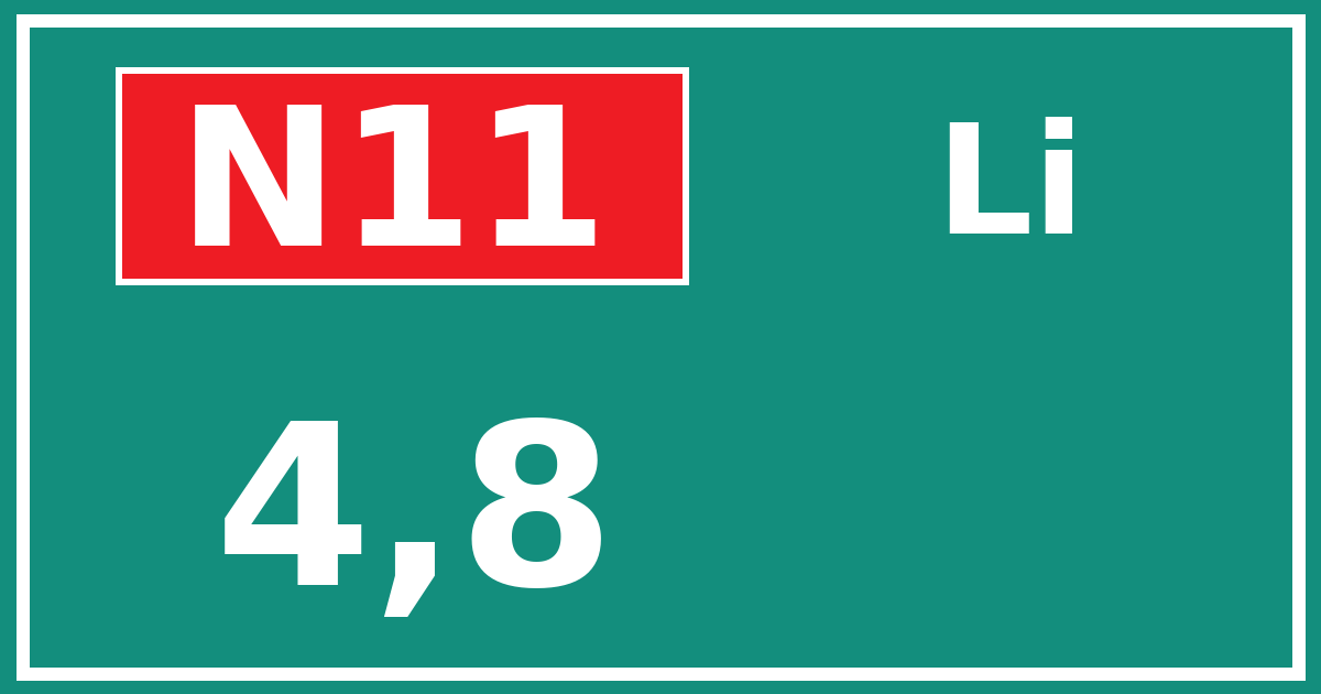 Hectometerbord N11 4,8 zijde Li