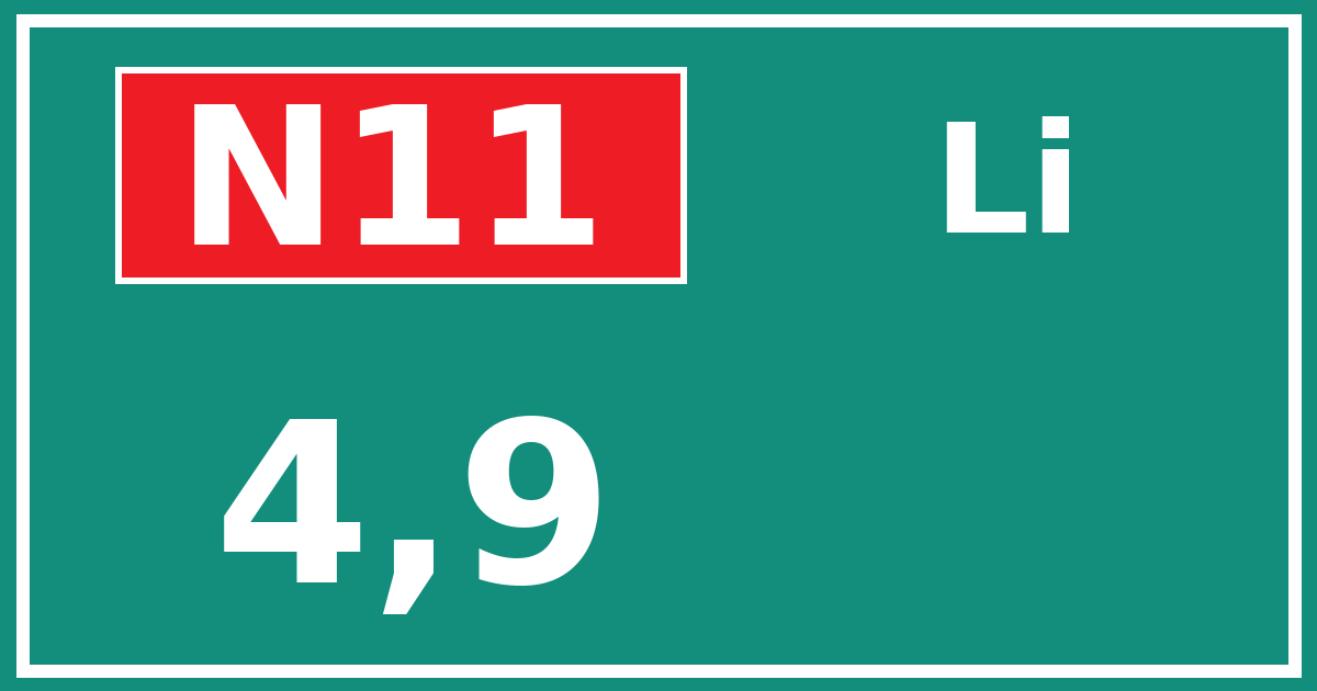 Hectometerbord N11 4,9 zijde Li