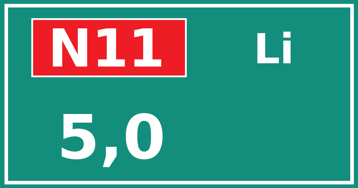 Hectometerbord N11 5,0 zijde Li