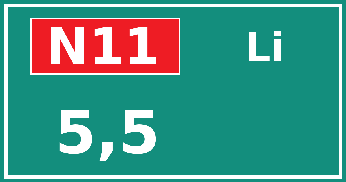 Hectometerbord N11 5,5 zijde Li