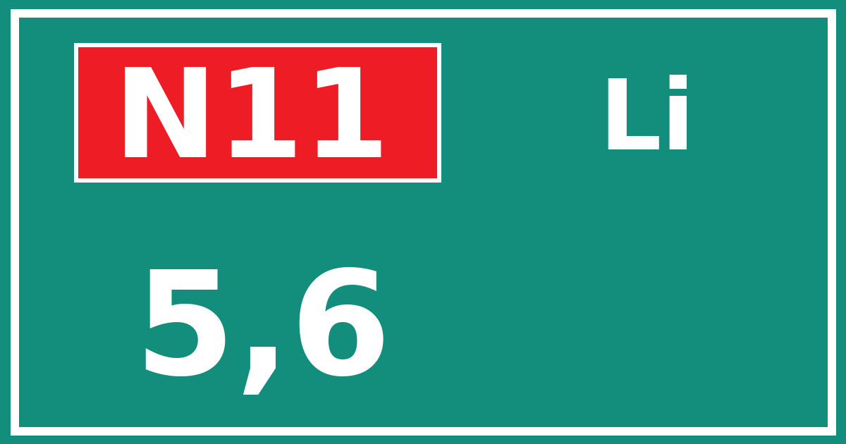 Hectometerbord N11 5,6 zijde Li