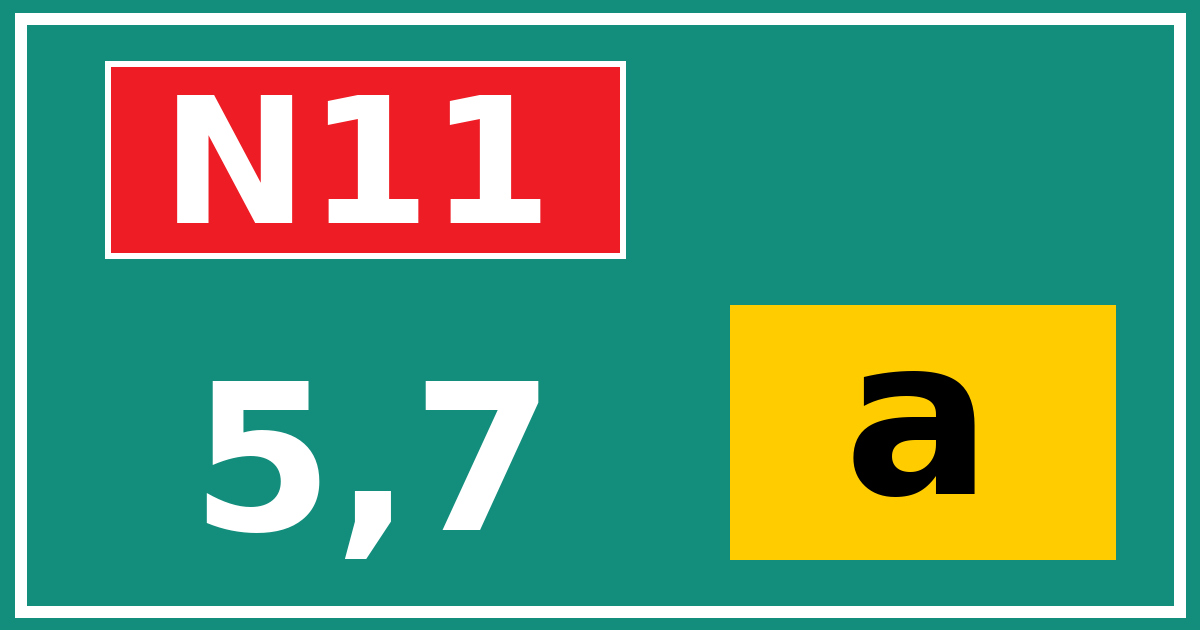 Hectometerbord N11 5,7 letter a