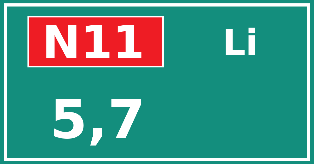Hectometerbord N11 5,7 zijde Li