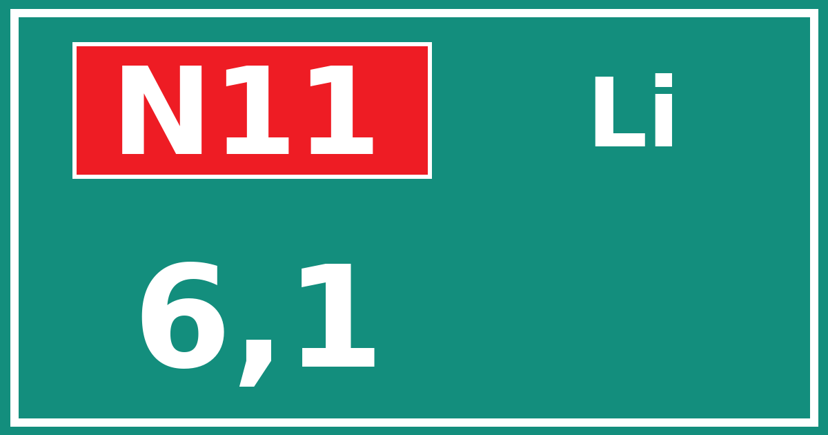 Hectometerbord N11 6,1 zijde Li
