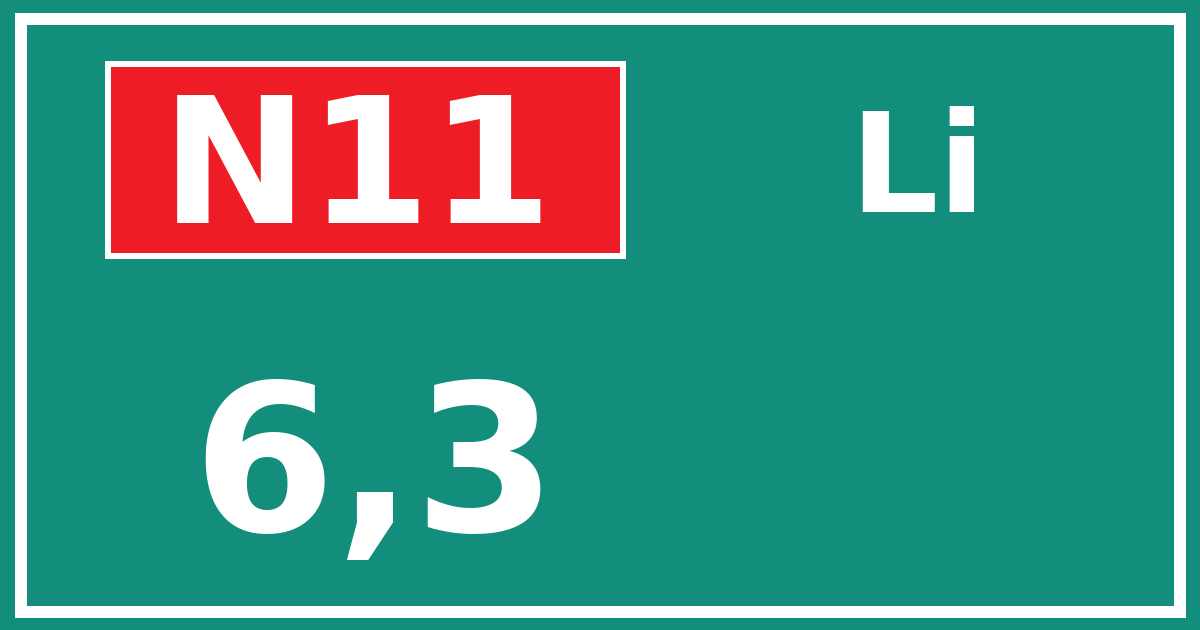 Hectometerbord N11 6,3 zijde Li