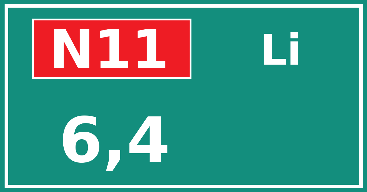 Hectometerbord N11 6,4 zijde Li
