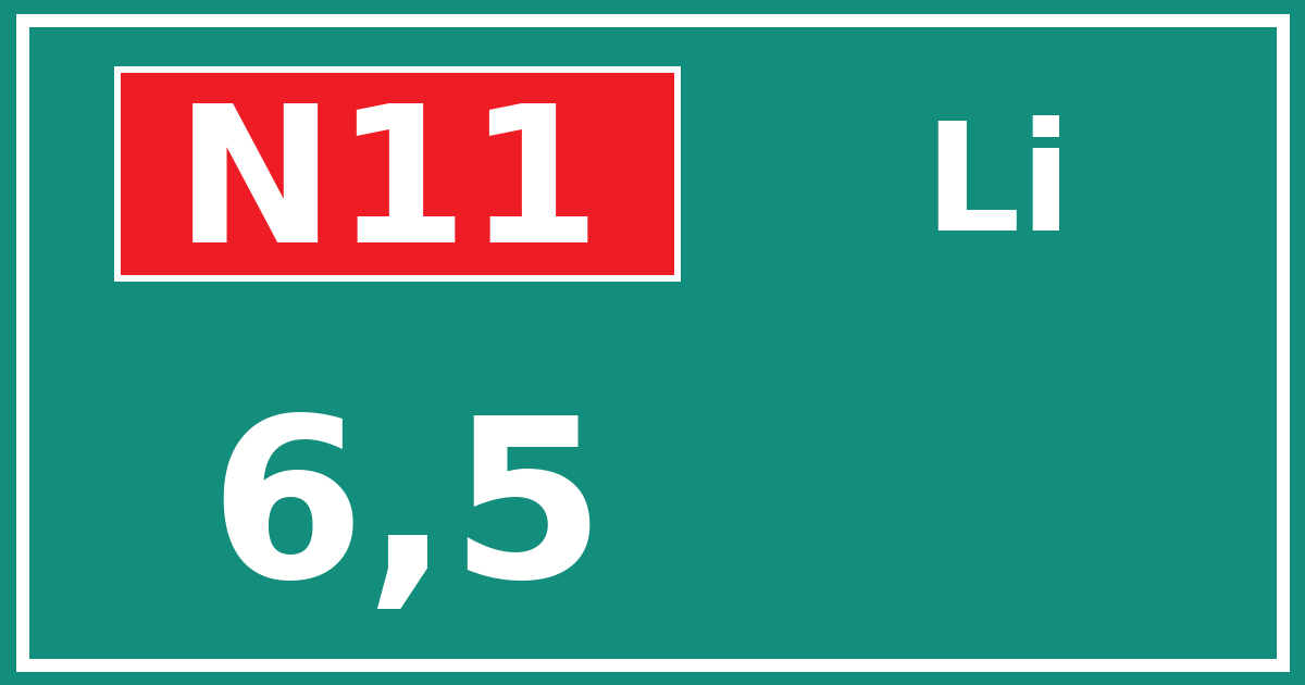Hectometerbord N11 6,5 zijde Li