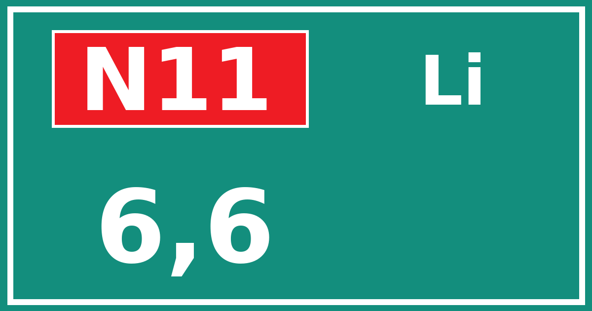 Hectometerbord N11 6,6 zijde Li