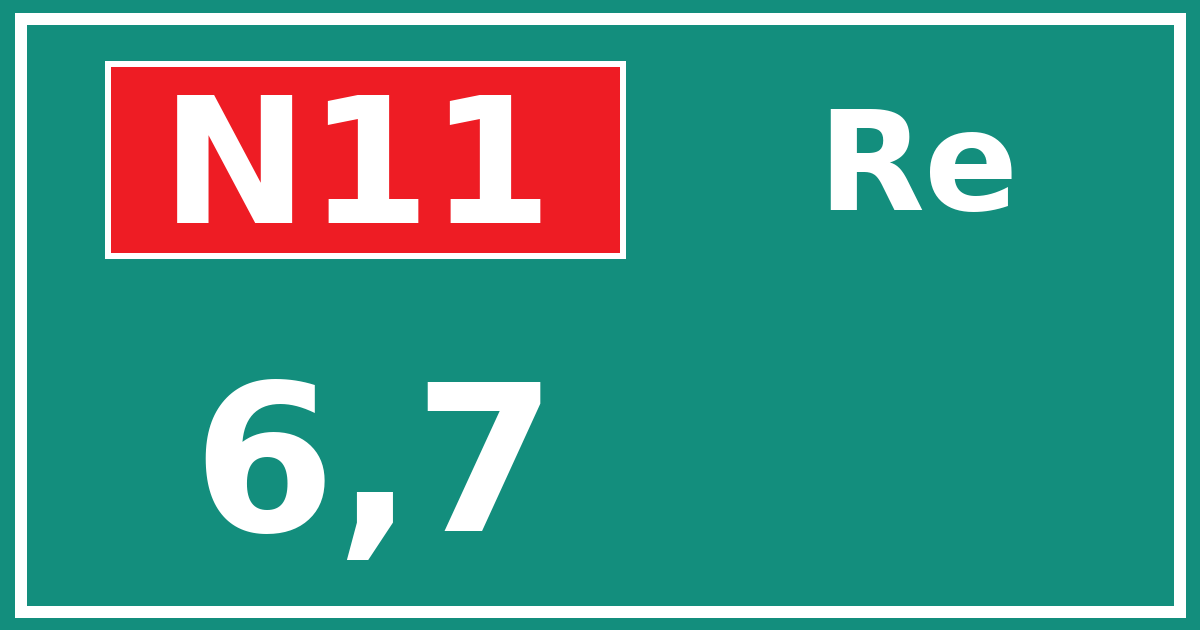 Hectometerbord N11 6,7 zijde Re