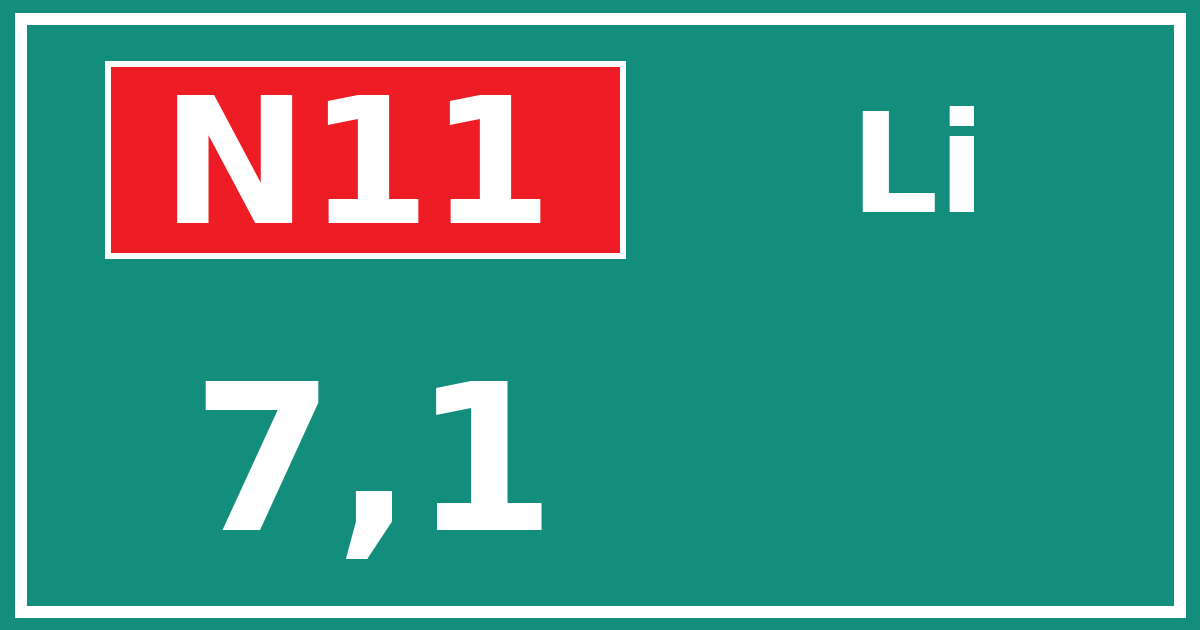 Hectometerbord N11 7,1 zijde Li
