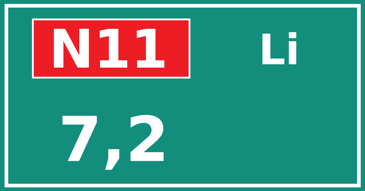 Hectometerbord N11 7,2 zijde Li